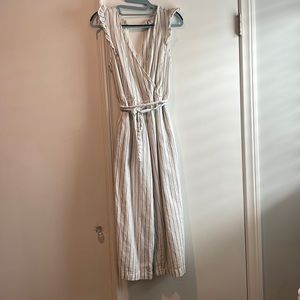 Blue and White Linen Striped Romper size XS Petite.